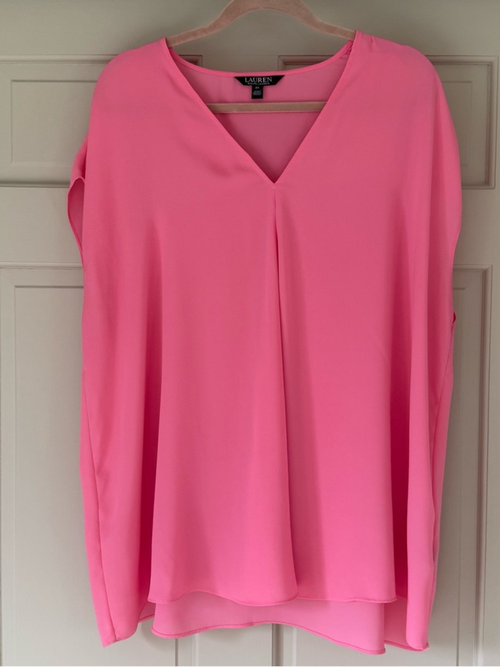 Lauren Ralph Lauren 2X Pink Coral V-Neck Blouse | Flowy Cap Sleeve Top